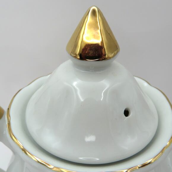 Lefton Christmas Teapot 1987 Poinsettia Holly Gold Trim Holiday Serveware Japan - Picture 14 of 16